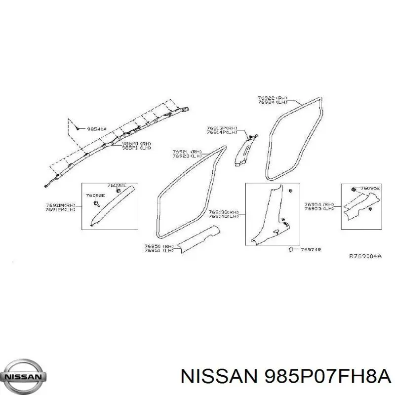 985P04BA7B Nissan airbag de cortina lateral derecha