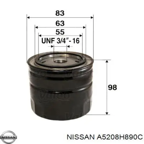 A5208H890C Nissan filtro de aceite