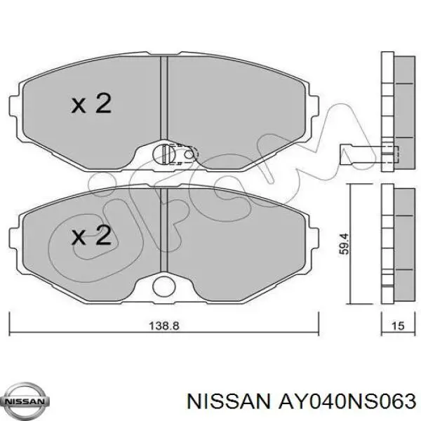 AY040NS063 Nissan pastillas de freno delanteras
