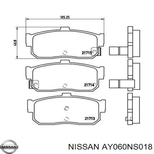 AY060 NS018 Nissan pastillas de freno traseras