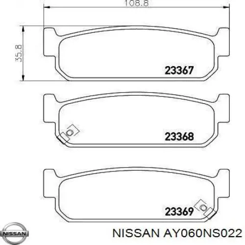 AY060NS022 Nissan pastillas de freno traseras