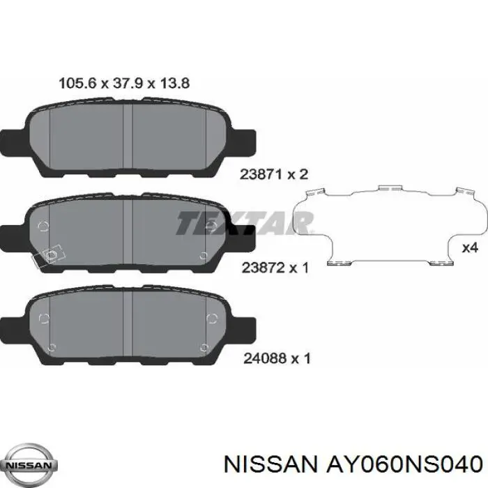 AY060NS040 Nissan pastillas de freno traseras