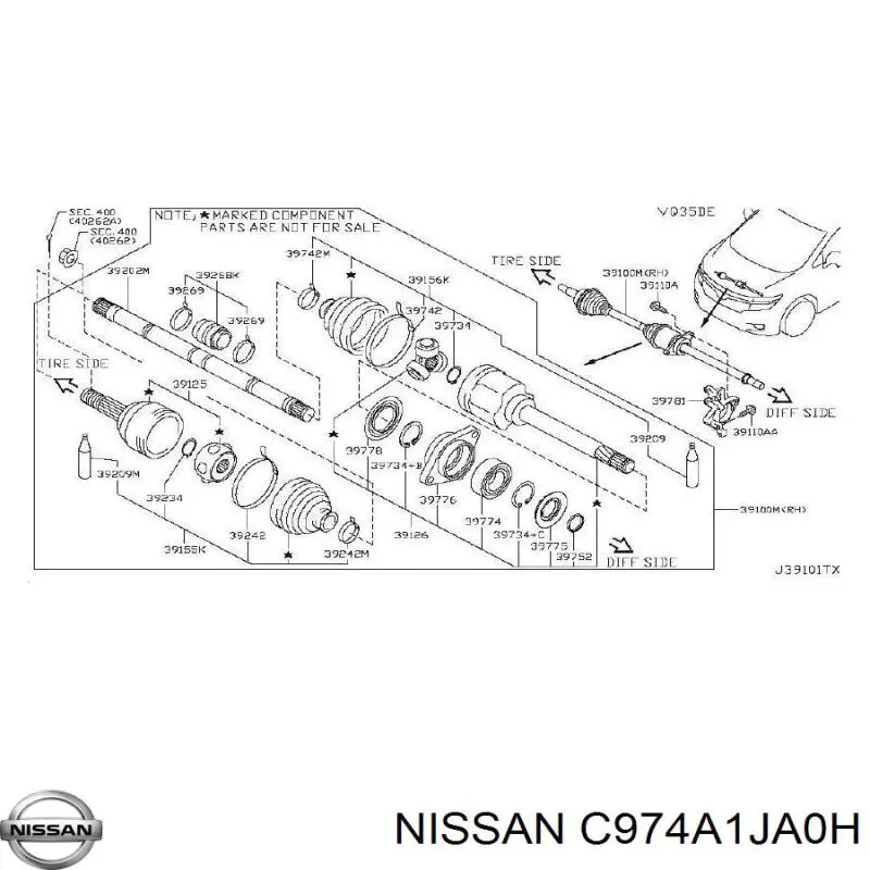 Fuelle, árbol de transmisión, Eje delantero interior para Nissan Teana (J32)