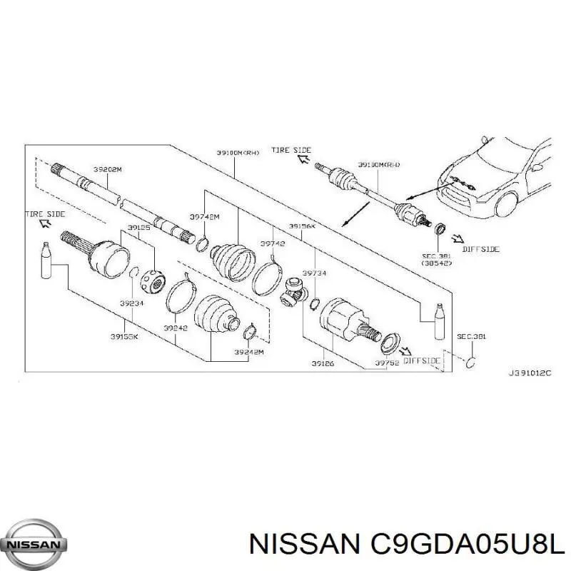 C9GDA05U8L Nissan fuelle, árbol de transmisión delantero interior