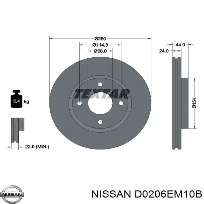 D0206EM10B Nissan freno de disco delantero