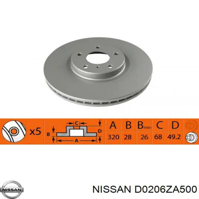D0206ZA500 Nissan disco de freno delantero