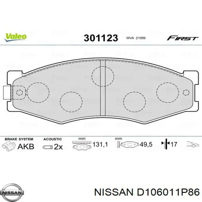 D106011P86 Nissan pastillas de freno delanteras