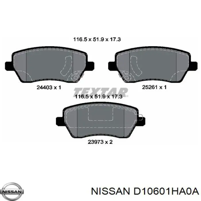 D10601HA0A Nissan pastillas de freno delanteras