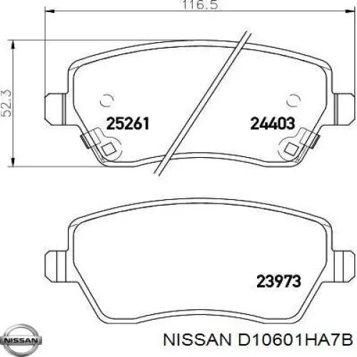 D10601HA7B Nissan pastillas de freno delanteras