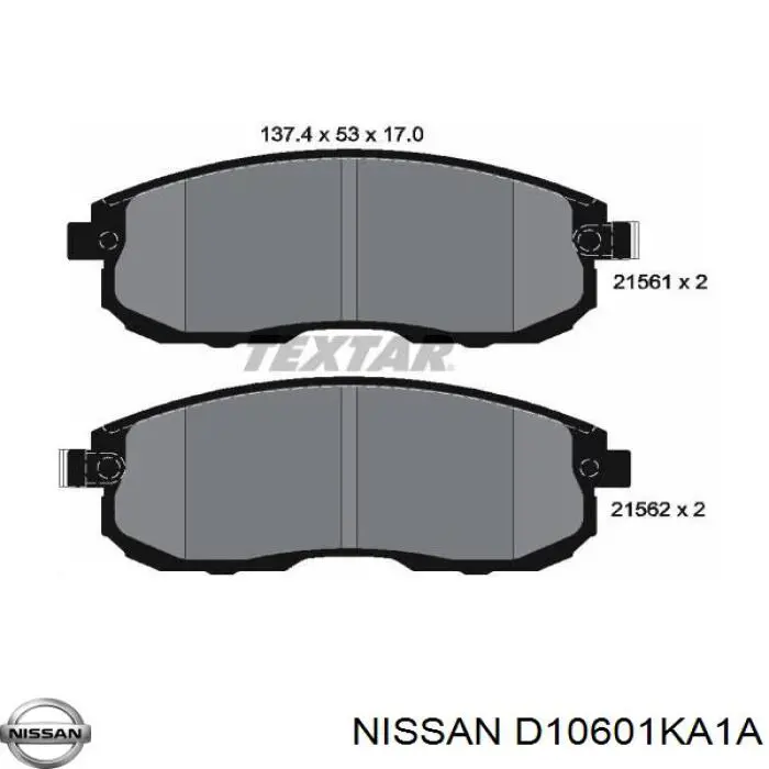 D10601KA1A Nissan pastillas de freno delanteras