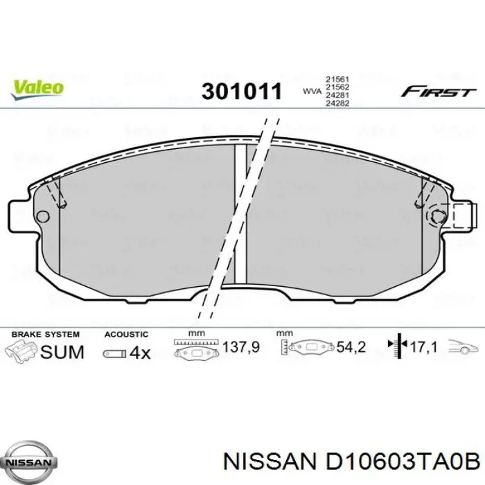 Comprar D10603TA0B Nissan/Infiniti Pastillas delanteras de freno