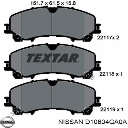 Pastillas de freno D10604GA0A Nissan/Infiniti