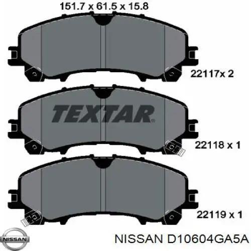 D10604GA5A Nissan pastillas de freno delanteras