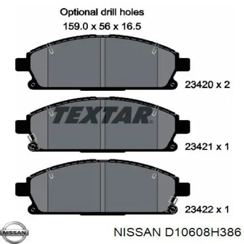 D10608H386 Nissan pastillas de freno delanteras