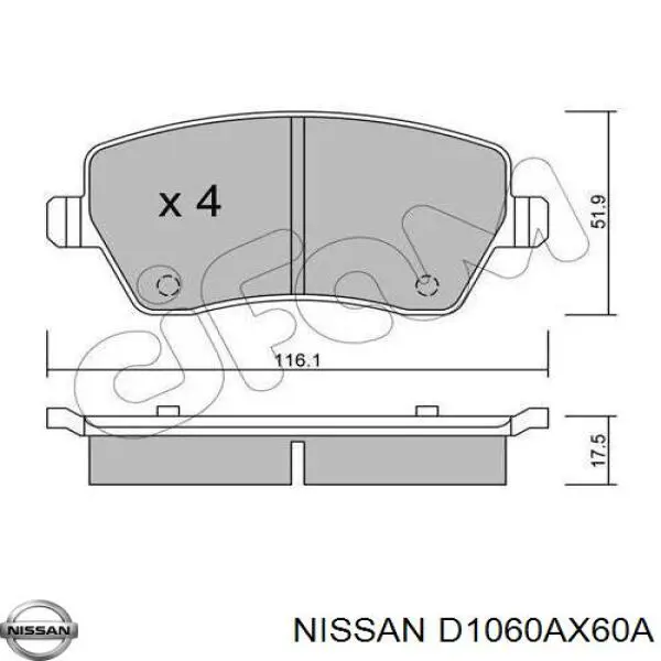 D1060AX60A Nissan pastillas de freno delanteras