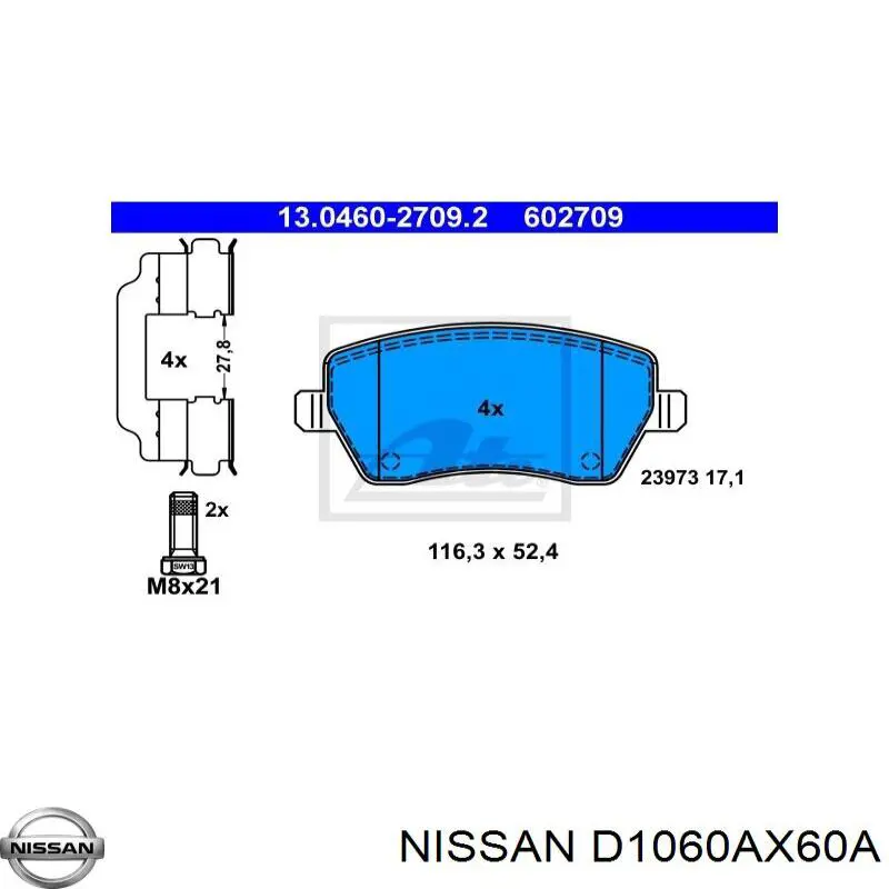 Pastillas freno delanteras Nissan/Infiniti D1060AX60A precio, desde 18,75 EUR
