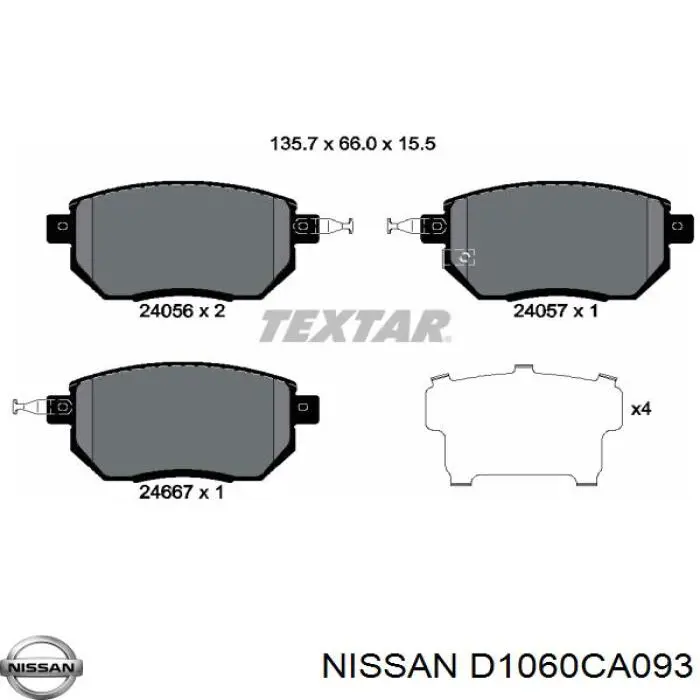 D1060CA093 Nissan pastillas de freno delanteras