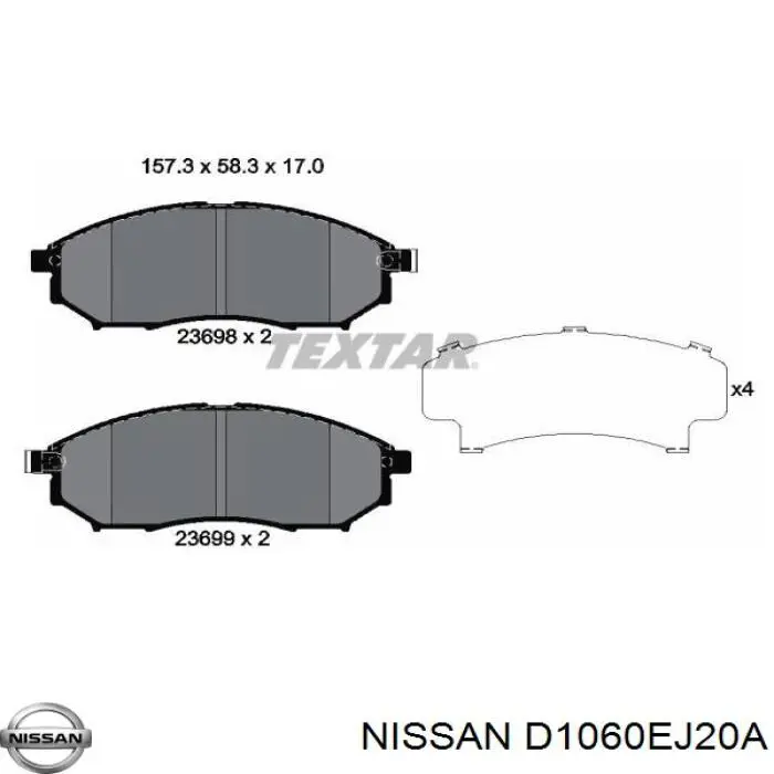 D1060EJ20A Nissan pastillas de freno delanteras