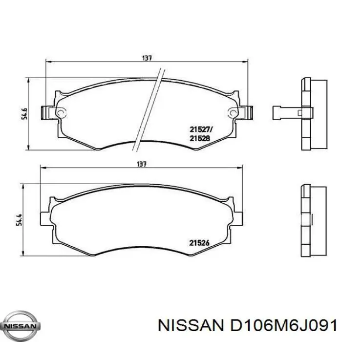 D106M6J091 Nissan pastillas de freno delanteras