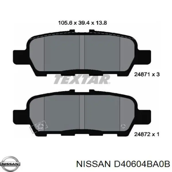 D40604BA0B Nissan pastillas de freno traseras