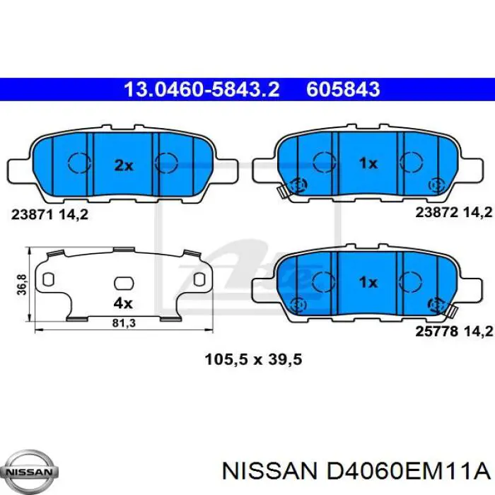 Pastillas traseras de freno Nissan/Infiniti D4060EM11A precio, desde 19,11 EUR