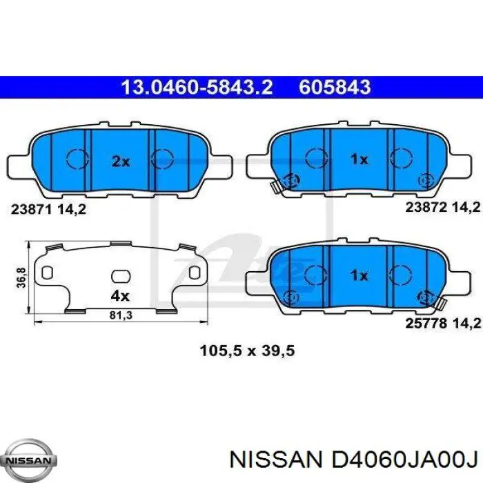 D4060JA00J Nissan pastillas de freno traseras