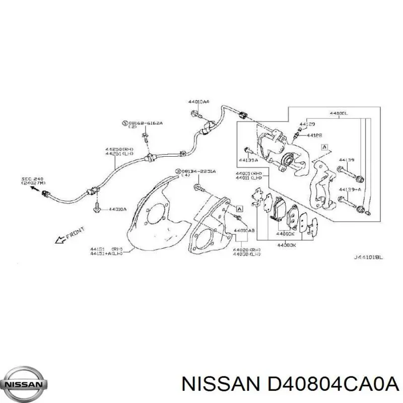 D40804CA0A Nissan/Infiniti Chapa antirruido de sujeción de pastilla de freno trasera