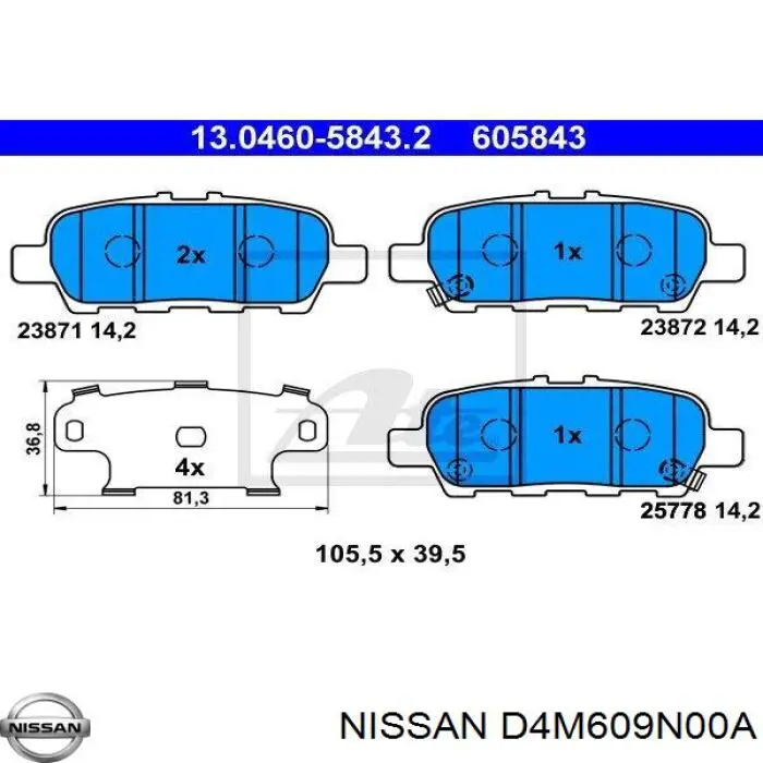 D4M609N00A Nissan pastillas de freno traseras