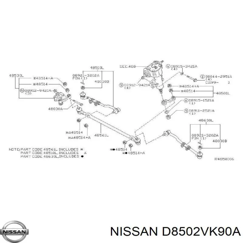 D8502VK90A Nissan palanca de direccion travesaño