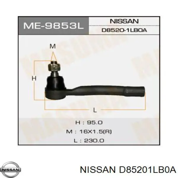 D85201LB0A Nissan rótula barra de acoplamiento exterior