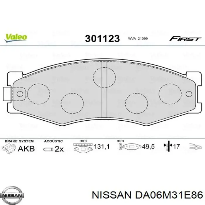 Comprar DA06M31E86 Nissan/Infiniti Pastillas delanteras de freno