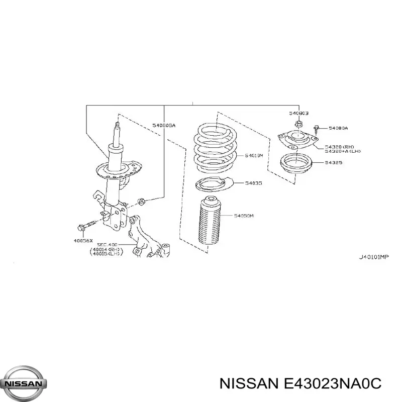 E43023NA0C Nissan amortiguador delantero derecho