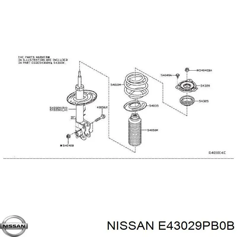 Amortiguador delantero derecho E43029PB0A Nissan/Infiniti