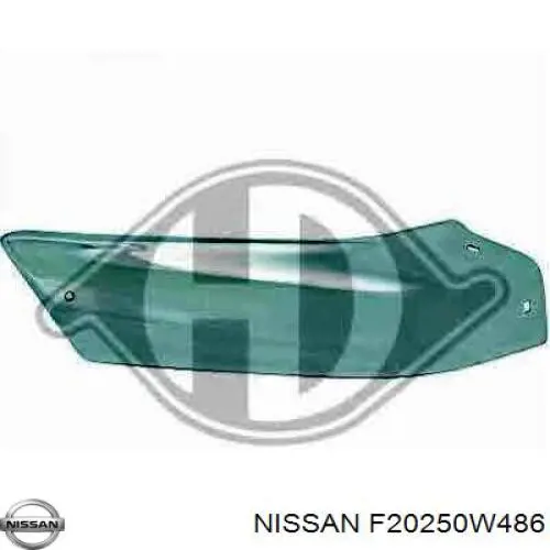 F20250W486 Nissan listón embellecedor/protector, parachoque delantero izquierdo