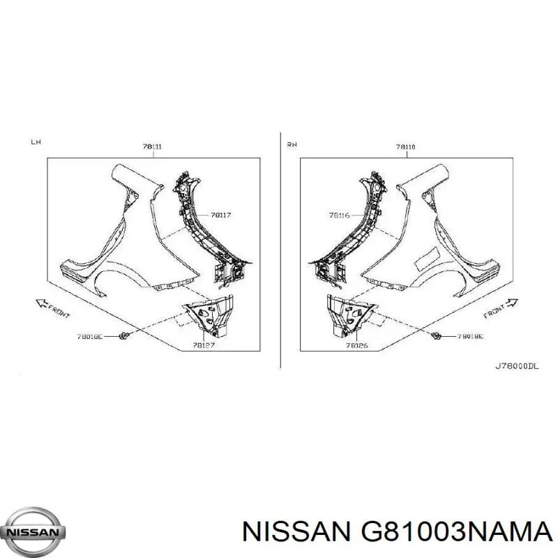 G81003NAMA Nissan guardabarros trasero derecho