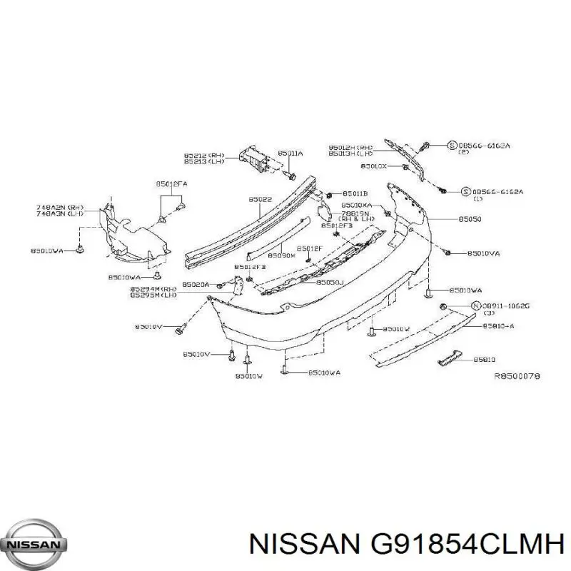 G91854CLMH Nissan soporte de parachoques trasero izquierdo