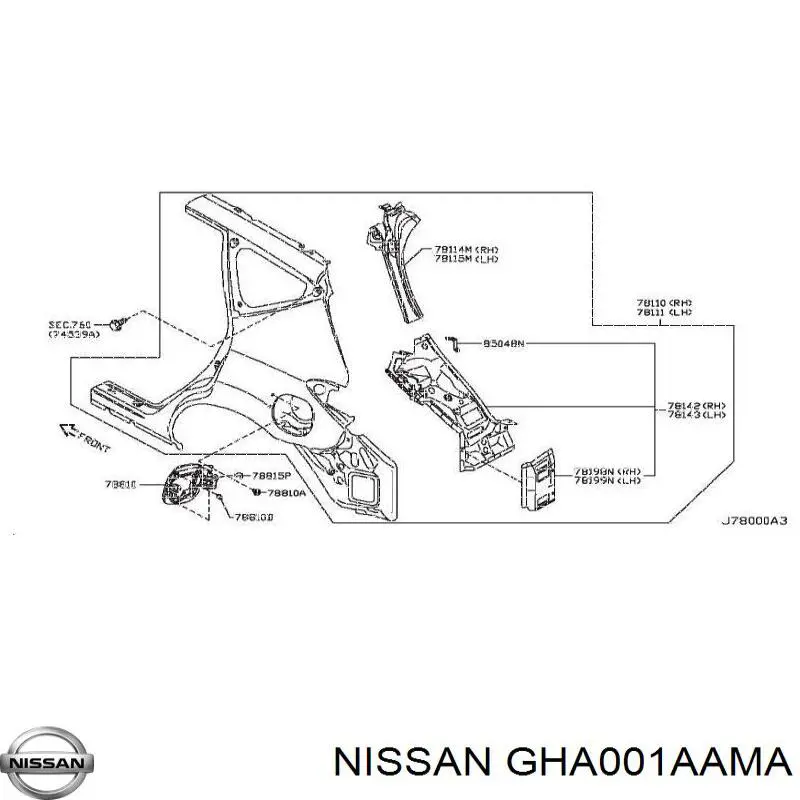 GHA001AAMA Nissan guardabarros trasero derecho