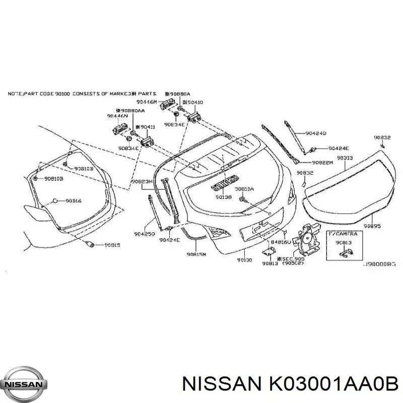 K03001AA0C Nissan/Infiniti Cristal de la puerta trasera