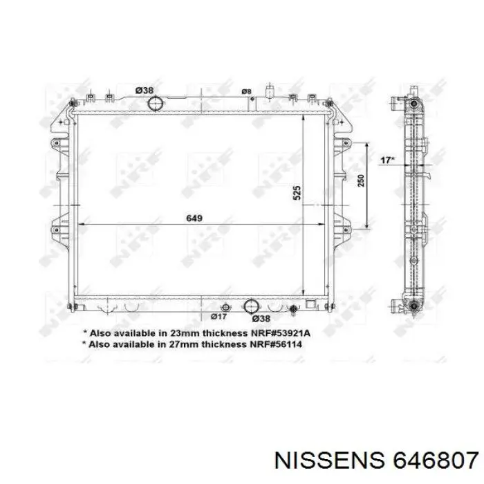 Água radiador Nissens 646807 precio, desde 155,53 EUR
