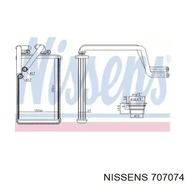 Radiador calefacción 707074 Nissens