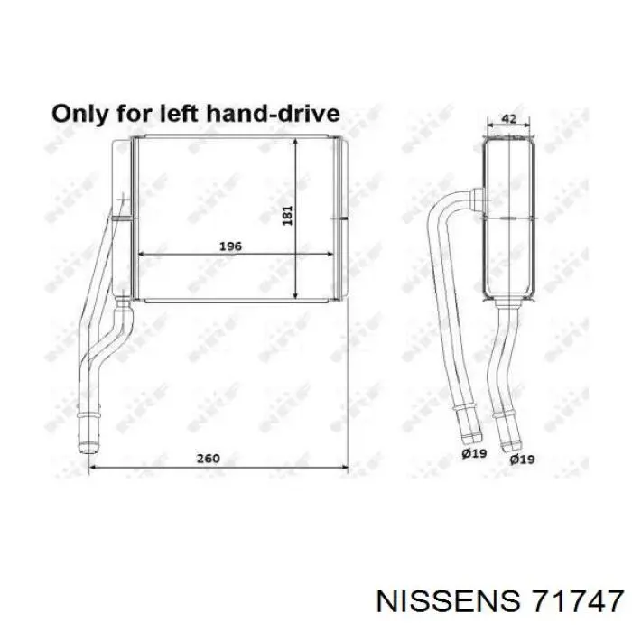 71747 Nissens Radiador interior