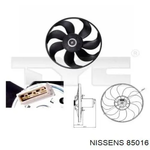 85016 Nissens difusor de radiador, ventilador de refrigeración, condensador del aire acondicionado, completo con motor y rodete