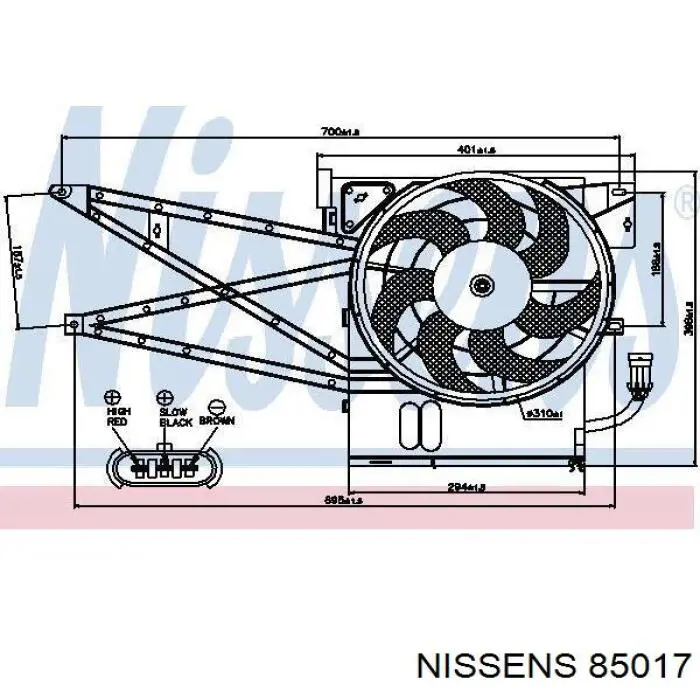85017 Nissens difusor de radiador, ventilador de refrigeración, condensador del aire acondicionado, completo con motor y rodete
