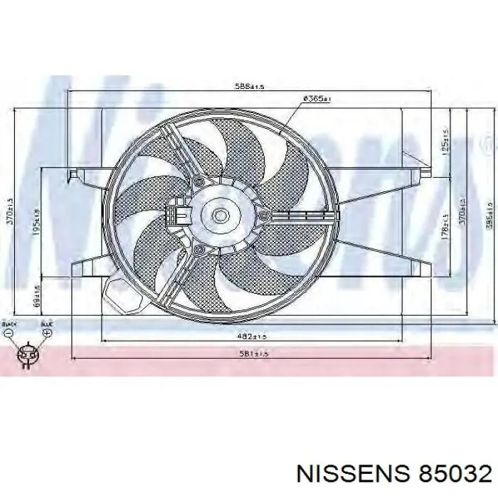 85032 Nissens difusor de radiador, ventilador de refrigeración, condensador del aire acondicionado, completo con motor y rodete