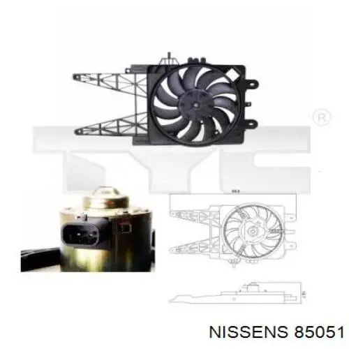 85051 Nissens difusor de radiador, ventilador de refrigeración, condensador del aire acondicionado, completo con motor y rodete
