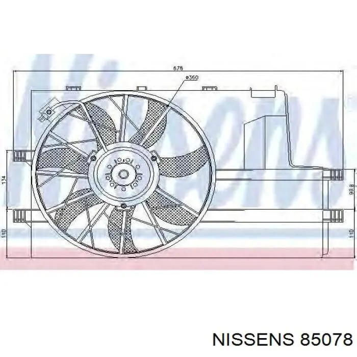 85078 Nissens difusor de radiador, ventilador de refrigeración, condensador del aire acondicionado, completo con motor y rodete