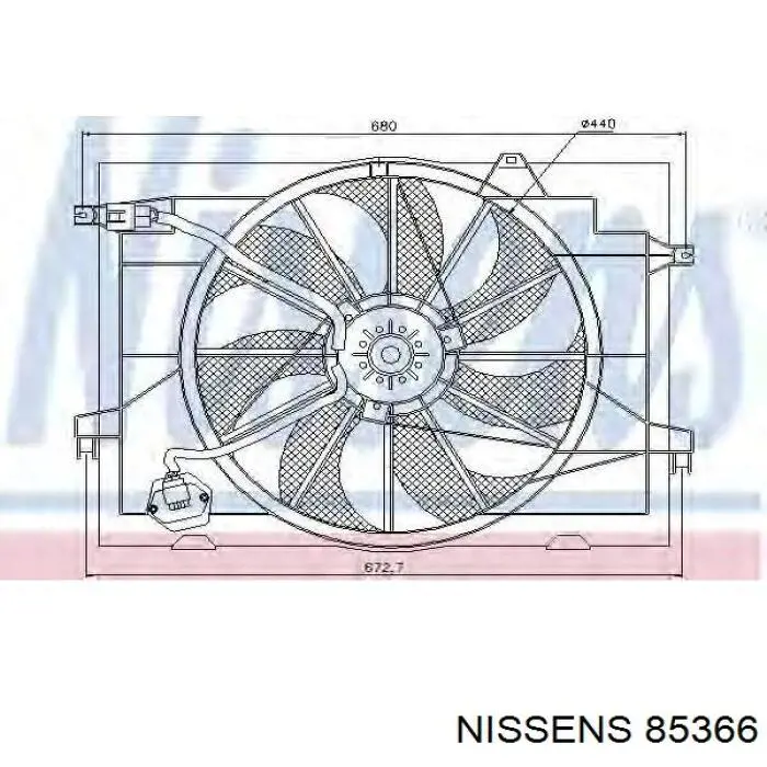85366 Nissens difusor de radiador, ventilador de refrigeración, condensador del aire acondicionado, completo con motor y rodete