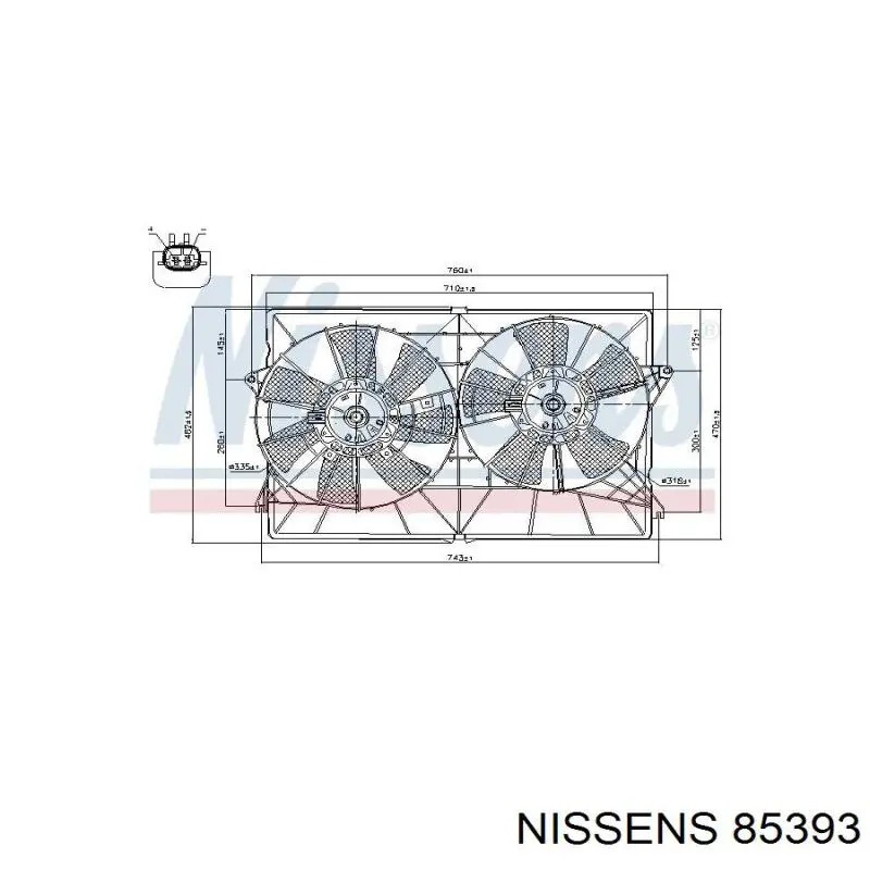 85393 Nissens difusor de radiador, ventilador de refrigeración, condensador del aire acondicionado, completo con motor y rodete