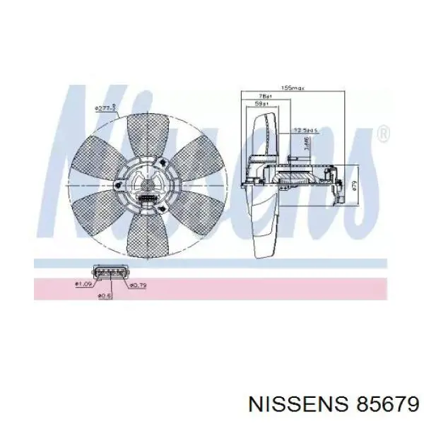 Ventilador de refrigeración completo derecho (motor y hélice) 85679 Nissens