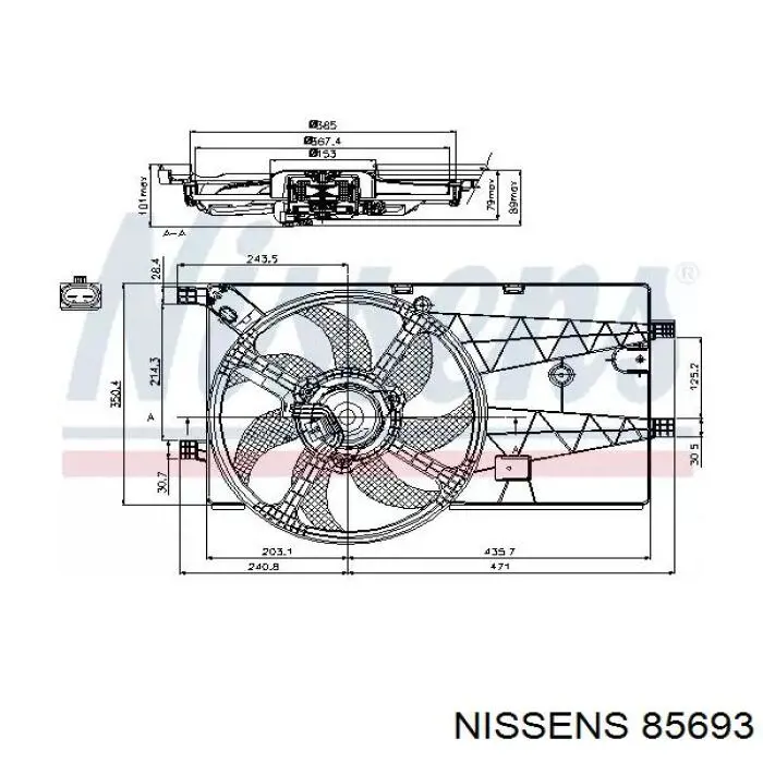 85693 Nissens difusor de radiador, ventilador de refrigeración, condensador del aire acondicionado, completo con motor y rodete